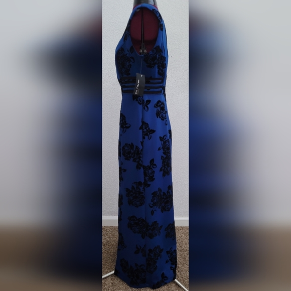 Blue with Black floral sleeveless formal dress, Enfocus, sz 12 - Picture 7 of 10